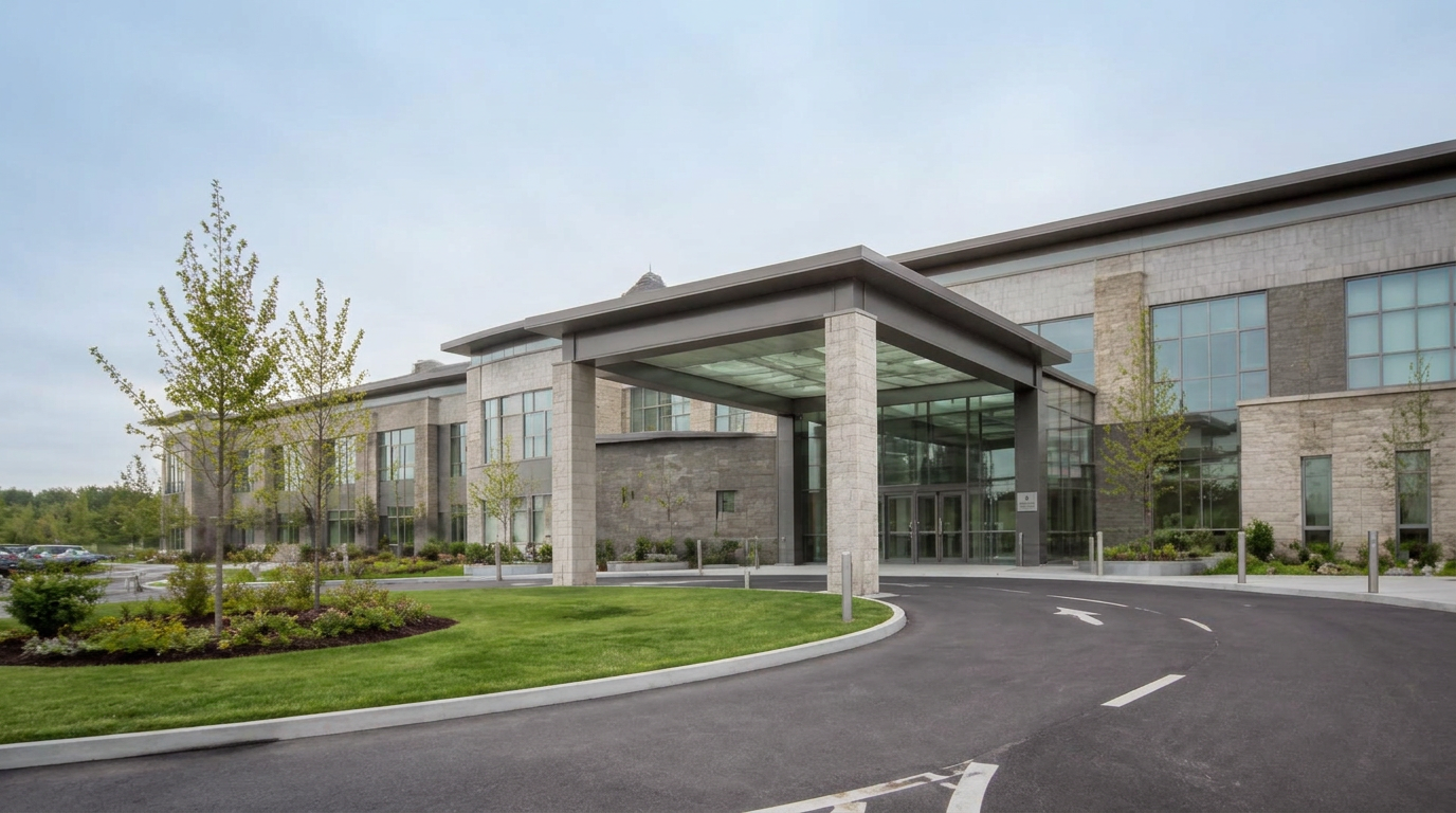 The modern hospital entrance at Galway Clinic in Doughiska